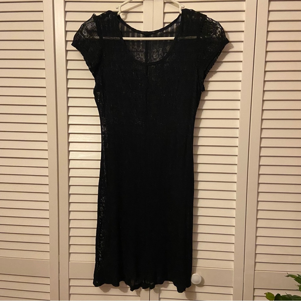 Knit See Through Lattice Dress Tunic Black size M